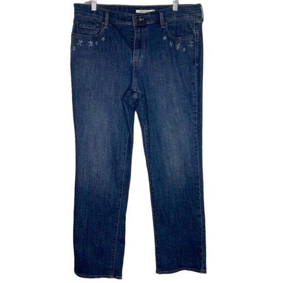 Levi's Blue Denim 505 Straight Floral Embroidered 5 Pockets Stretch Jeans 32 - Picture 1 of 9